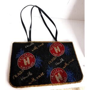 Vintage Cruise Line First Class Fragile Handle With Care Beaded Shoulder Bag